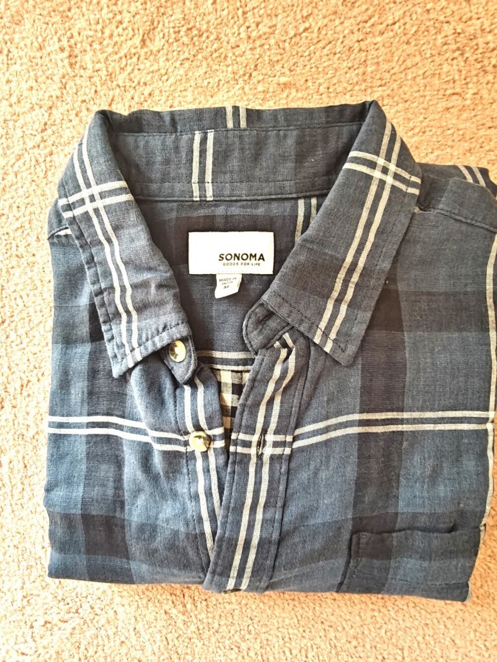 Sonoma Blue/White Plaid Men's Shirt, Size Medium, NWT